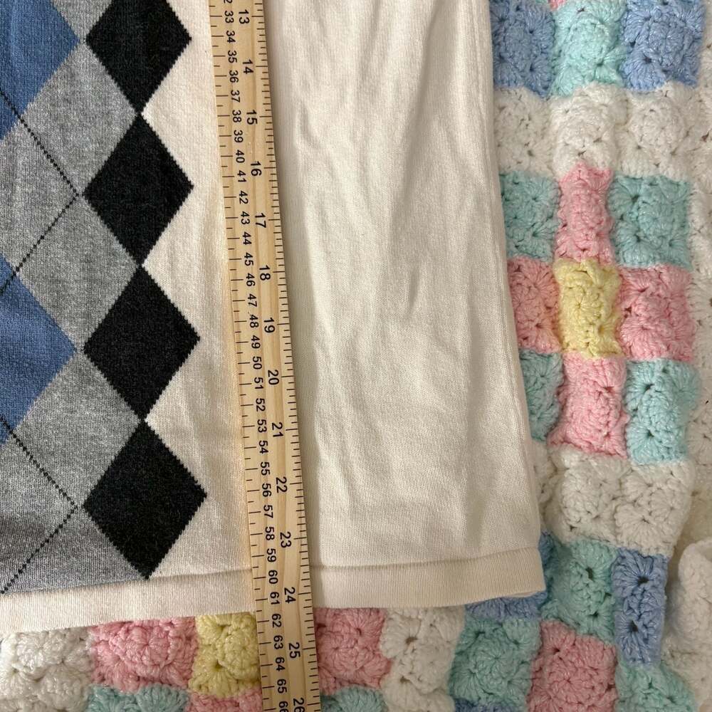 Perry Ellis Cream Argyle V-Neck Long Sleeve Sweater Blue Grey Black Medium M - Picture 6 of 6